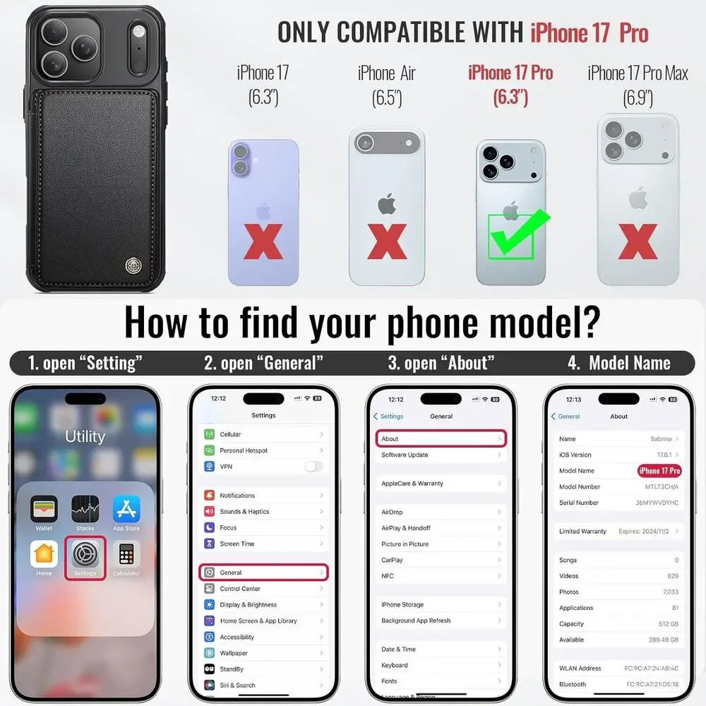 Vinich For IPhone 17 Pro Wallet Case With Card Holder, RFID Blocking Credit